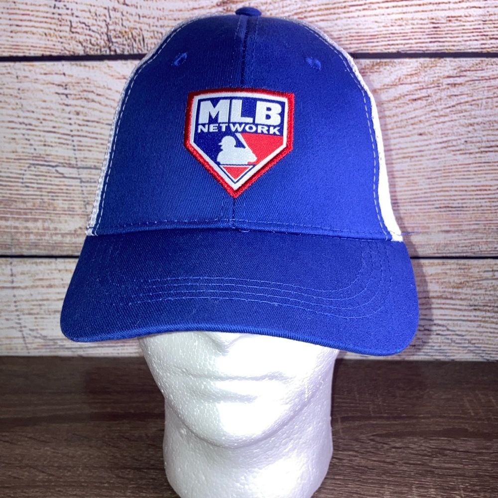 EUC BDA Sports MLB Network/Texas Rangers Mesh Adjustable Baseball Hat Blue/White